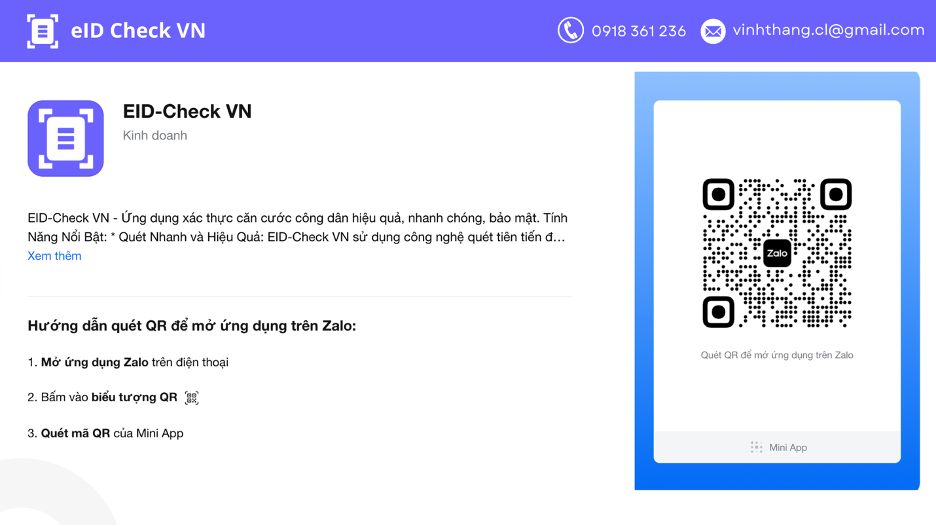 Truy cập eid check vn phiên bản Mini App trong Zalo