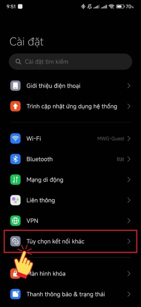 Với Xiaomi: chọn Tuỳ chọn kết nối khác hoặc Các kết nối không dây khác