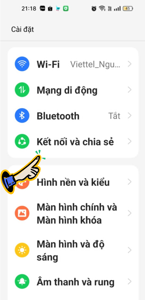 Với OPPO, Realme, Vivo: chọn Kết nối & chia sẻ