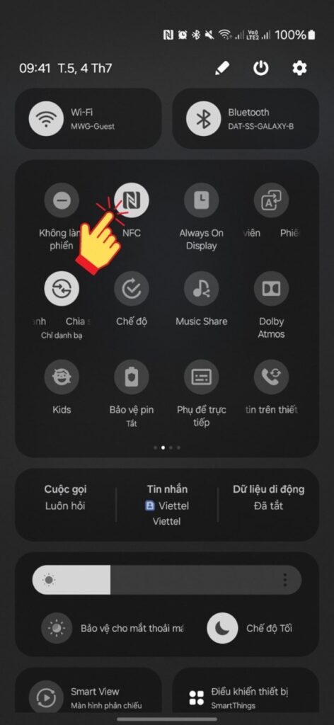 bật NFC ở thanh công cụ nhanh 
